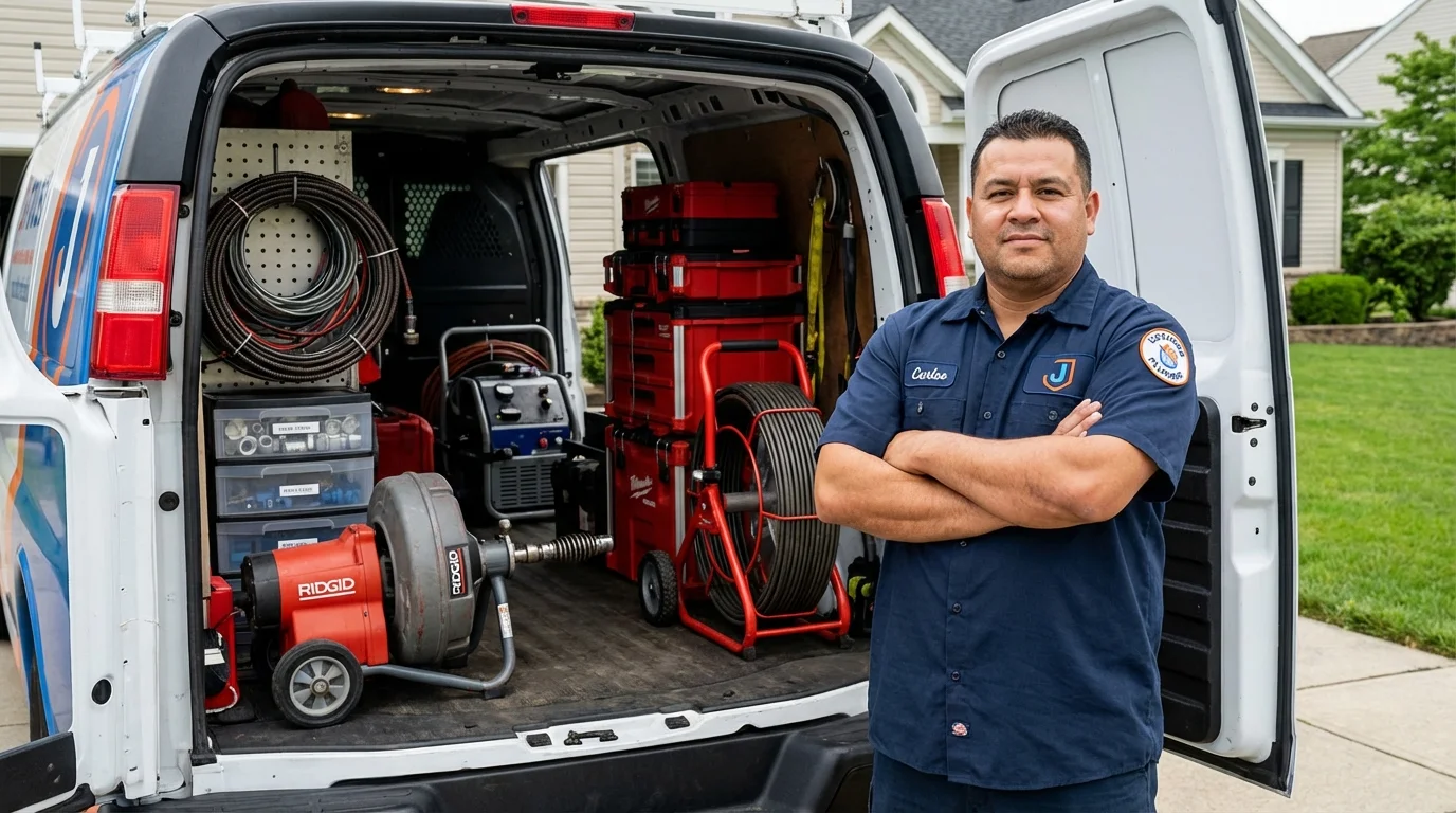 Professional drain cleaning equipment and Johns Plumbing LLC plumber in Camp Hill