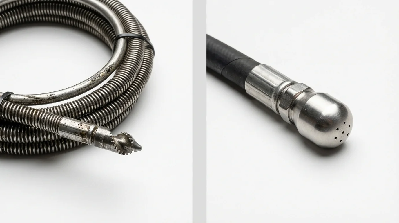 Drain snake cable and hydro jetting nozzle used for drain cleaning in Camp Hill, PA