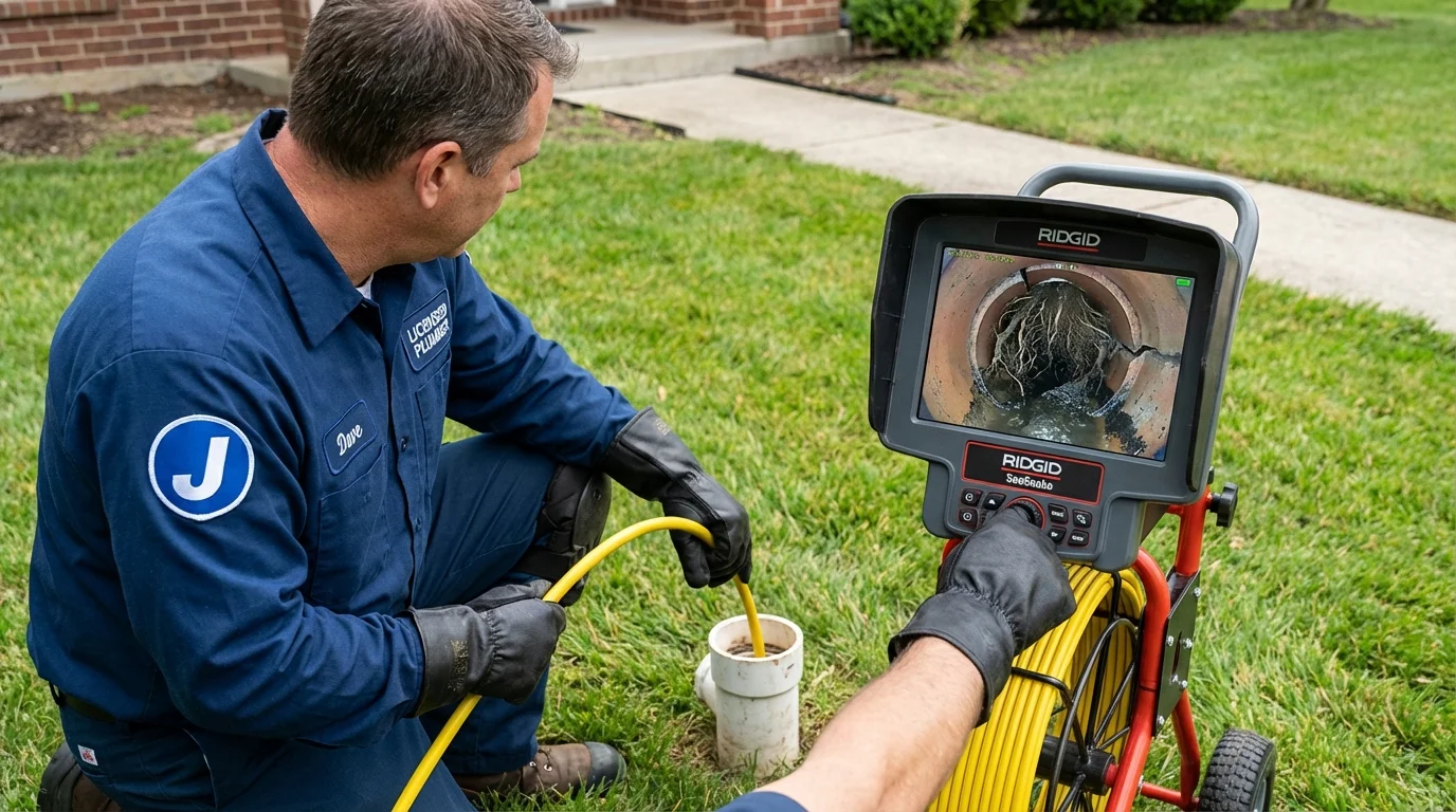 Sewer camera inspection being performed by Johns Plumbing LLC in Camp Hill