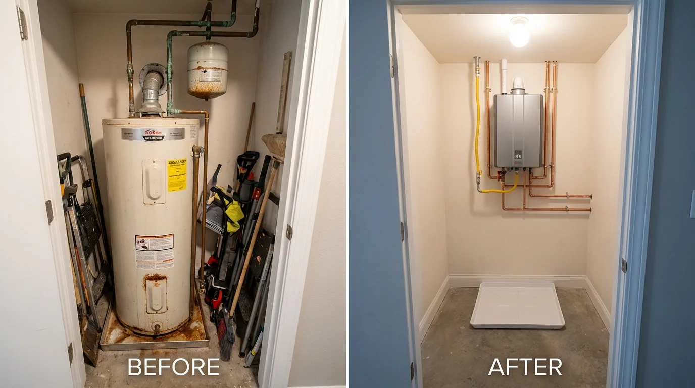 Tank water heater versus wall-mounted tankless unit comparison for Camp Hill, PA homeowners