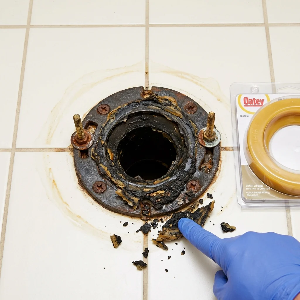 Failed wax ring showing water seepage at the base of a toilet in a Camp Hill, PA home